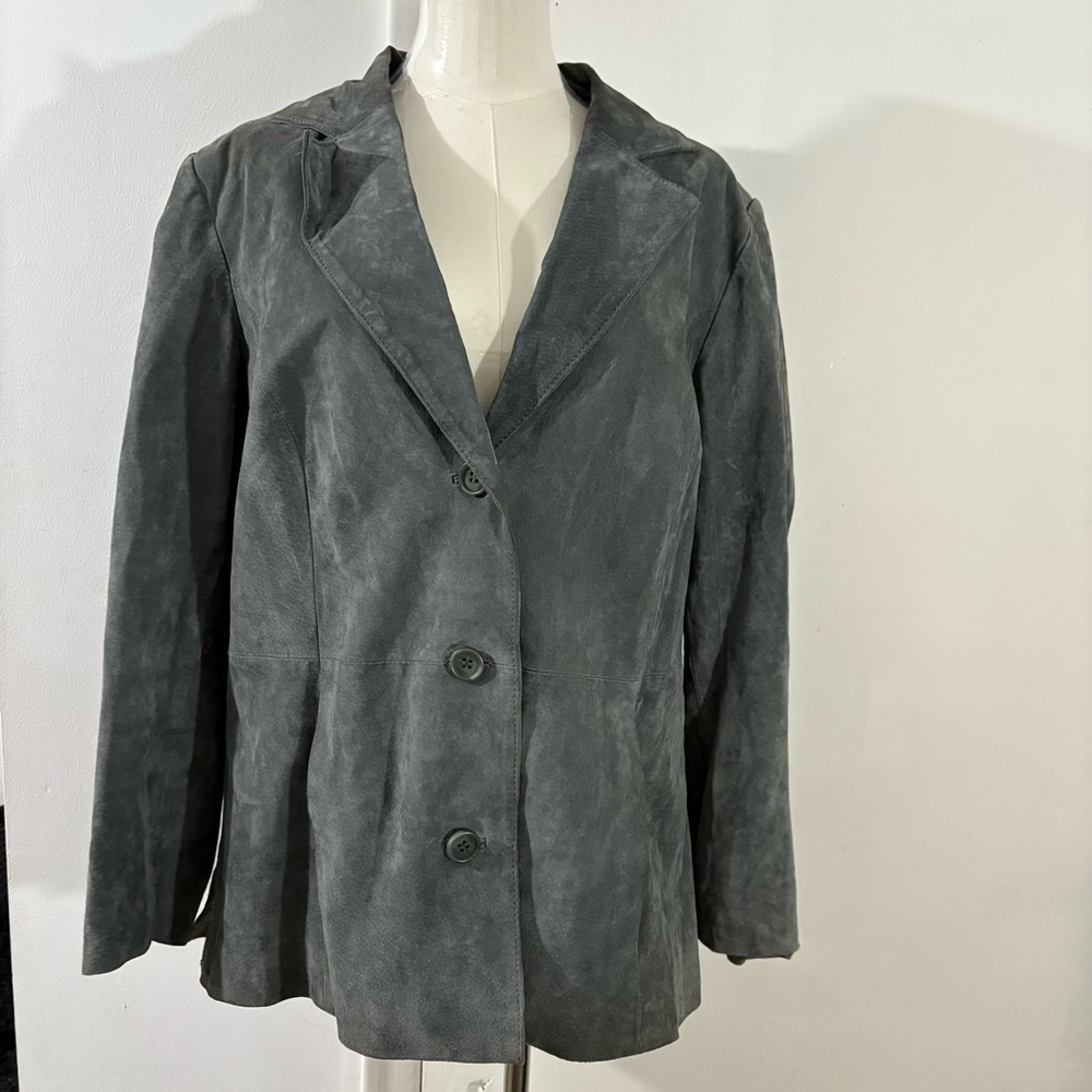 Jessica London 100% Suede Leather‎ 3 Button Lined Blazer Jacket Gray Women's 14